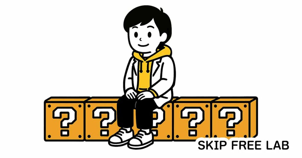 5つのクエスチョンボックスに座って、準備を考えているもえみそ