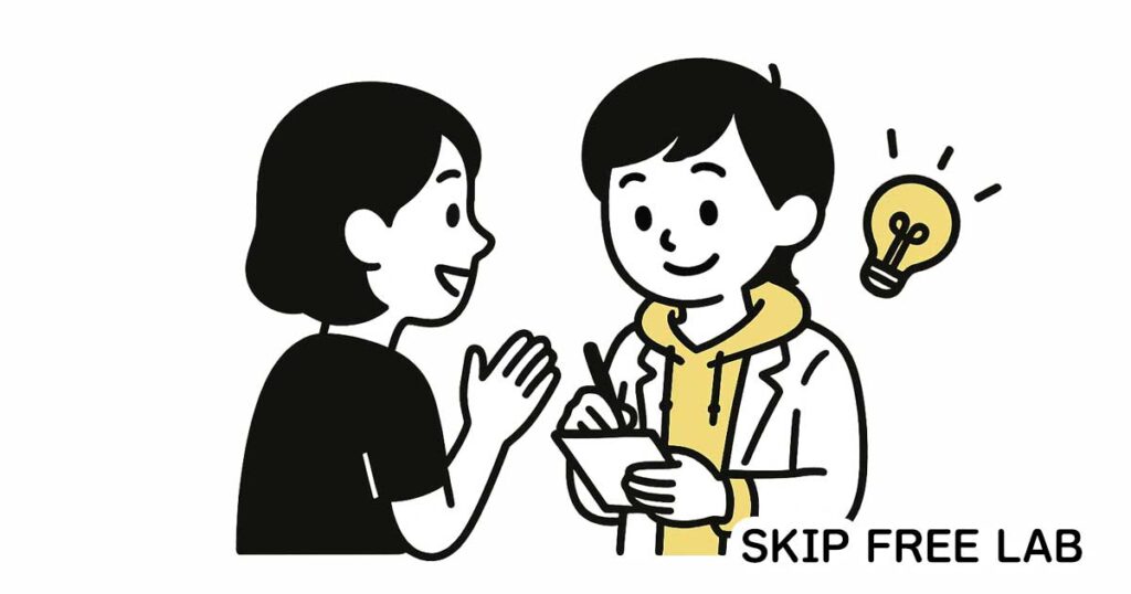 友達の質問にメモを取るもえみそ
